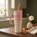 Pink 1200ML Insulated Tumbler with Straw & Handle