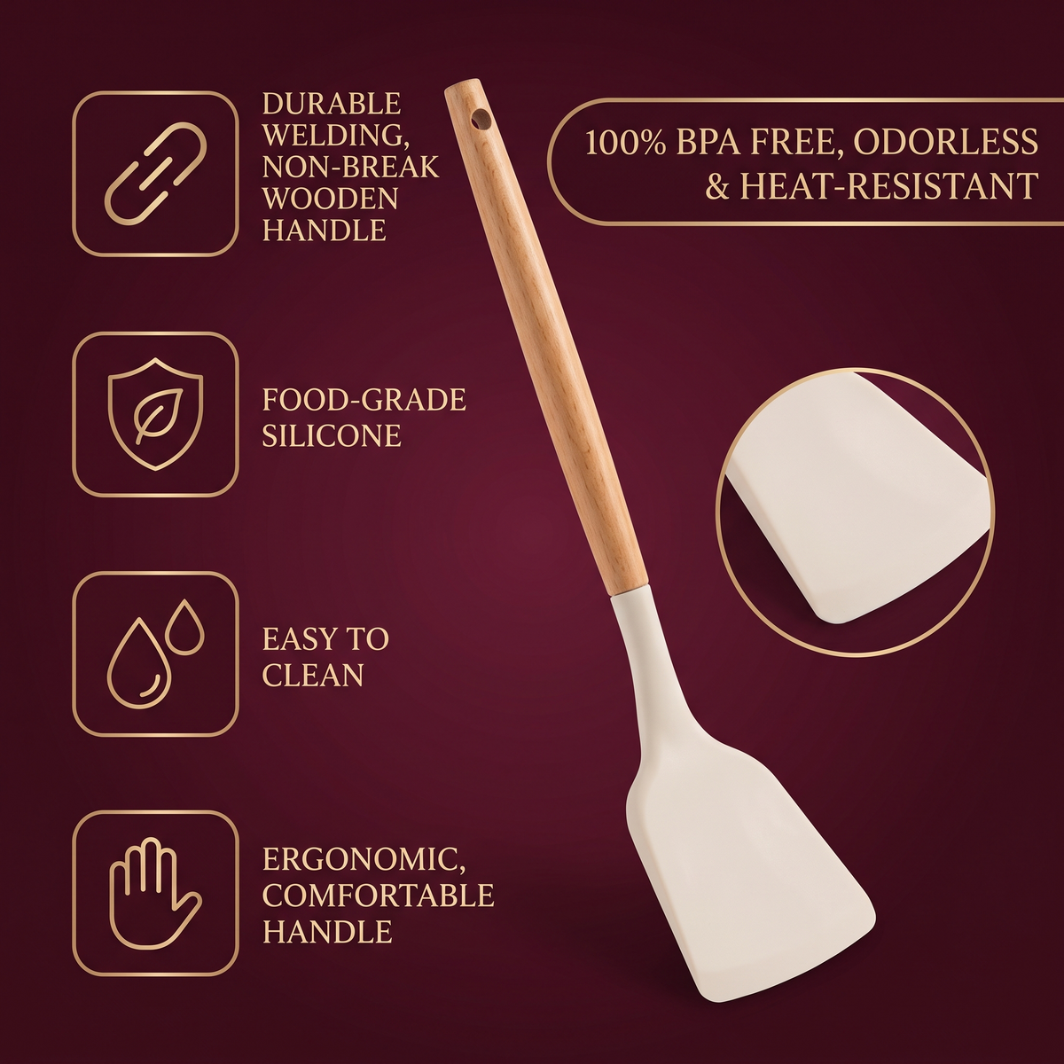 3-Piece Silicone Utensil Set with Wooden Handles